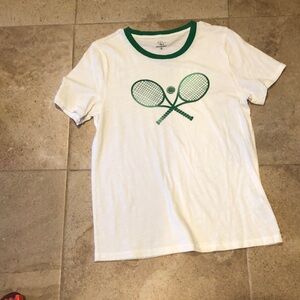 NWOT J. Crew Doubles Tennis Ringer Crew Neck T-Shirt 100% Cotton Sz Med